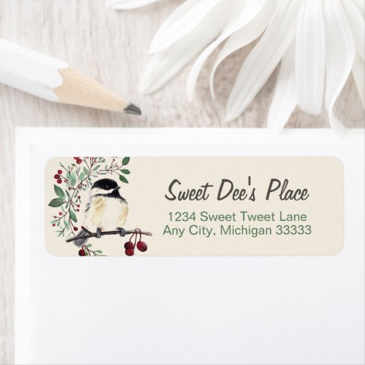 Chickadee Waterverf Art Return Address Label (Insitu)