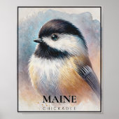 Chickadee Waterverf Bird Art Maine Poster (Voorkant)
