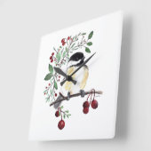 Chickadee Waterverf Bird Art Square Wall Clock Vierkante Klok (Hoek)