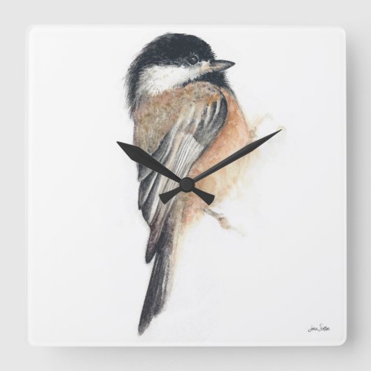 Chickadee Waterverf Vierkante Wandklok (Voorkant)