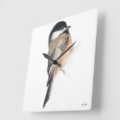 Chickadee Waterverf Vierkante Wandklok (Hoek)