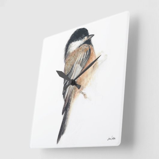 Chickadee Waterverf Vierkante Wandklok (Hoek)