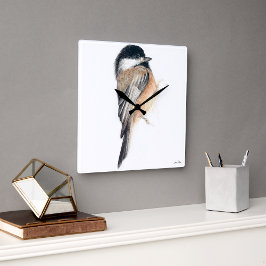 Chickadee Waterverf Vierkante Wandklok