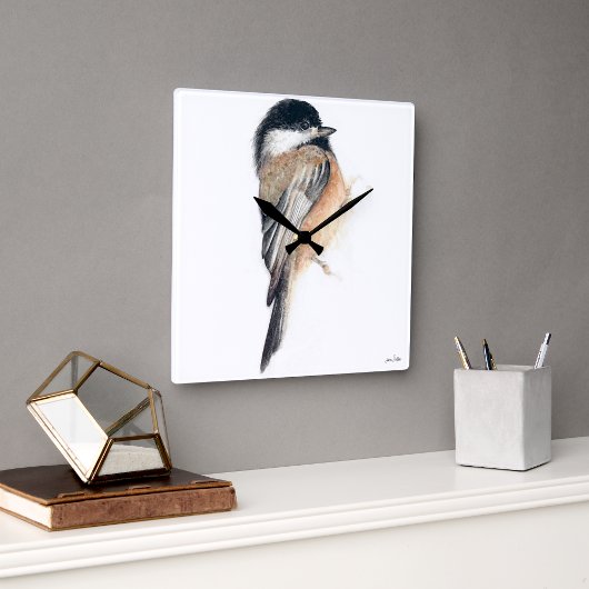 Chickadee Waterverf Vierkante Wandklok