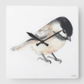 Chickadee Waterverf Vierkante Wandklok (Voorkant)