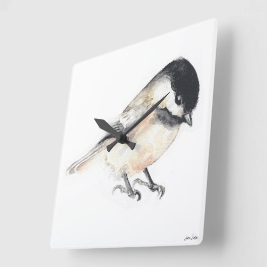 Chickadee Waterverf Vierkante Wandklok (Hoek)