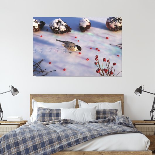 Chickadee Winter Canvas Print (Insitu (Slaapkamer))