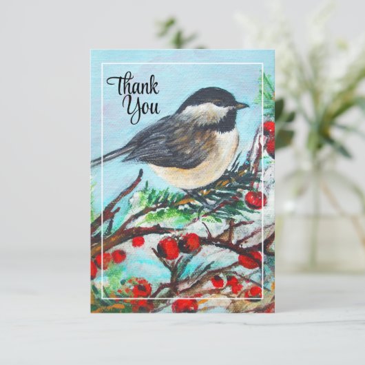 Chickadee Winter Dank je Bedankkaart (Staand voorkant)
