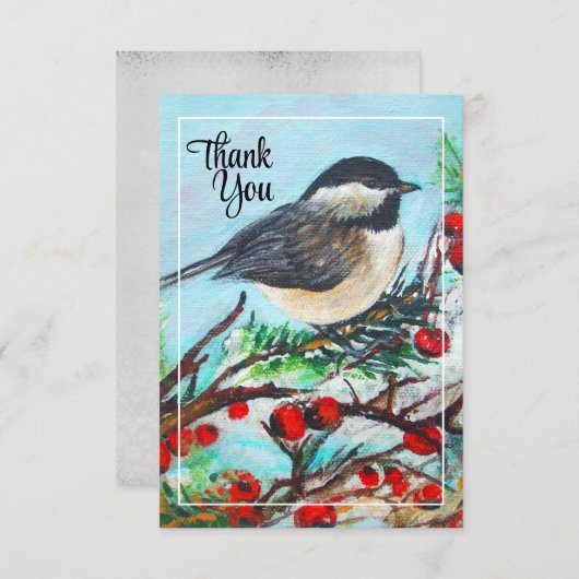 Chickadee Winter Dank je Bedankkaart (Voorkant / Achterkant)
