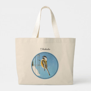 Chickadee Winter Feeder Schilderij Originele Vogel Grote Tote Bag