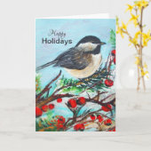 Chickadee Winter Prettige feestdagen Card Kaart (Gele Bloem)