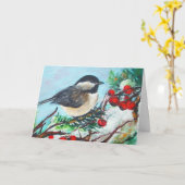 Chickadee Winter Scene Birthday Kaart (Gele Bloem)