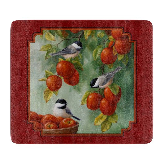 Chickadees Apple Harvest Red Snijplank (Voorkant)