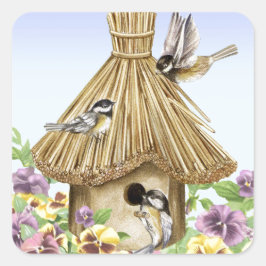 Chickadees Birdhouse Vierkante Sticker