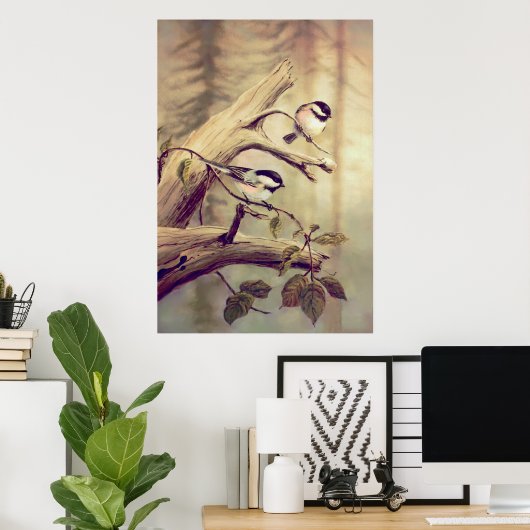 CHICKADEES - Canvas Print (Thuiskantoor)