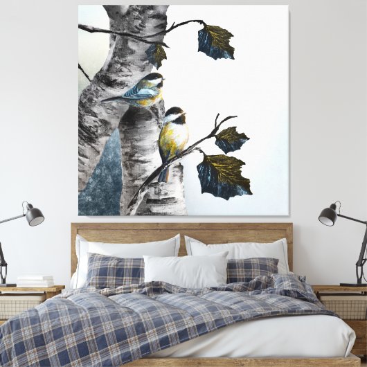 Chickadees [Design 2] 40" x 40" Canvas Afdruk (Insitu (Slaapkamer))