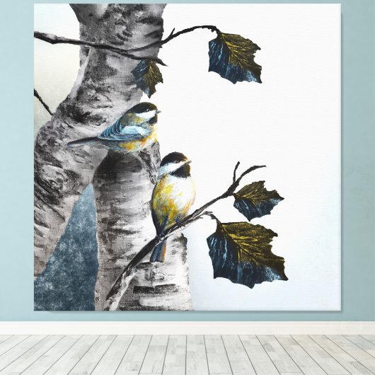 Chickadees [Design 2] 40" x 40" Canvas Afdruk (Insitu (Houten vloer))