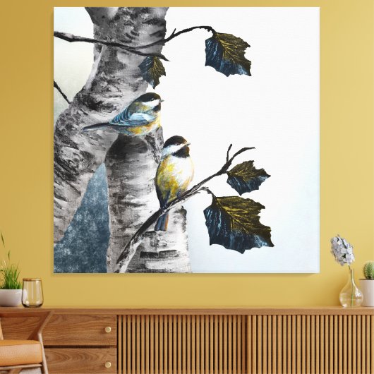 Chickadees [Design 2] 40" x 40" Canvas Afdruk (Insitu (Woonkamer))