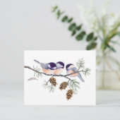 CHICKADEES EN PINECONES VAN SHARON SHARPE BRIEFKAART (Staand voorkant)