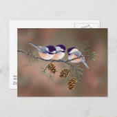 CHICKADEES EN PINECONES VAN SHARON SHARPE BRIEFKAART (Voorkant / Achterkant)