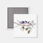 CHICKADEES EN PINECONES VAN SHARON SHARPE MAGNEET (Voorkant / Achterkant)