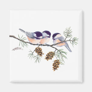CHICKADEES EN PINECONES VAN SHARON SHARPE MAGNEET