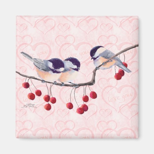 CHICKADEES EN RED BERRIES VAN SHARON SHARPE MAGNEET (Voorkant)