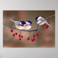 CHICKADEES EN RED BERRIES VAN SHARON SHARPE