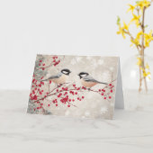 Chickadees en rode bessen met sneeuwvlokken kaart (Gele Bloem)