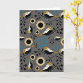 Chickadees Flowers Berries Grey Black Blauwgroen G Kaart (Gele Bloem)
