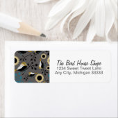 Chickadees Gray Black Blauwgroen Pattern Etiket (Insitu)