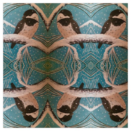 Chickadees in Holiday Branches Stof (Swatch)