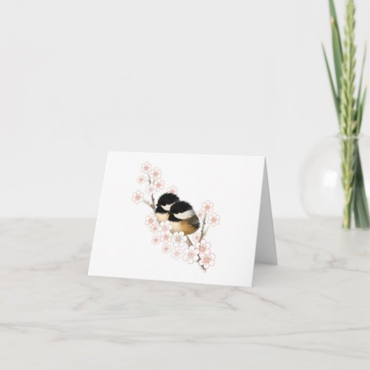 Chickadees Kersenbloesem Lege Wenskaart Kaart (Voorkant)