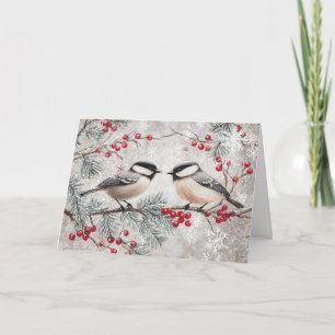 Chickadees met sneeuwvlokken en bessen Kaart