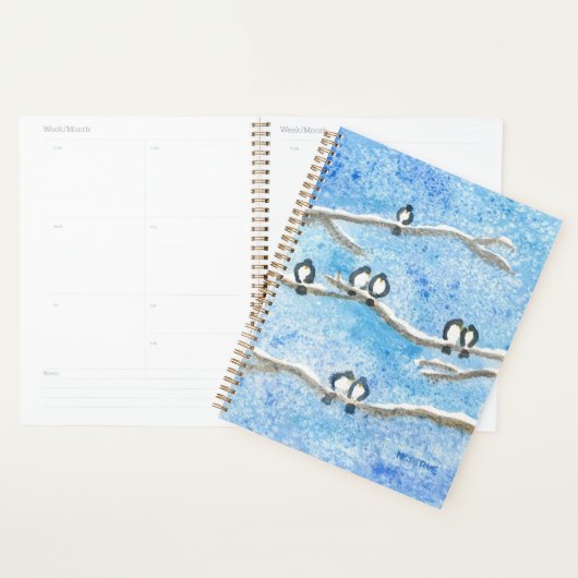 Chickadees on Tree Branches in Winter Snow Notebo Planner (Display)