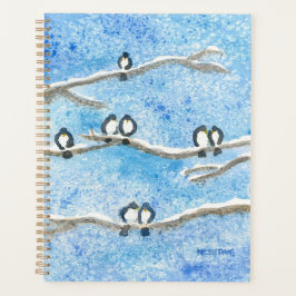 Chickadees on Tree Branches in Winter Snow Notebo Planner