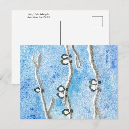 Chickadees on Tree Branches in Winter Snow Postca Briefkaart (Voorkant / Achterkant)