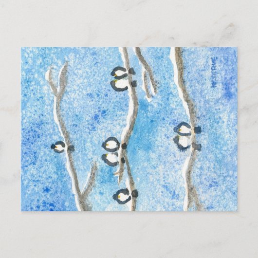 Chickadees on Tree Branches in Winter Snow Postca Briefkaart (Voorkant)