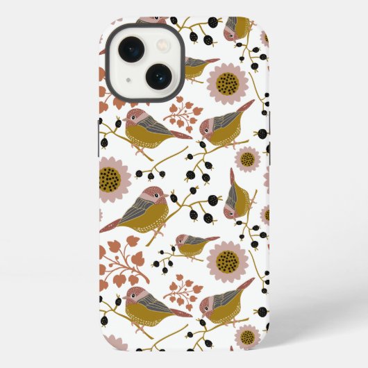 Chickadees Pink Gold Pattern iPhone Hoesje (Achterkant)