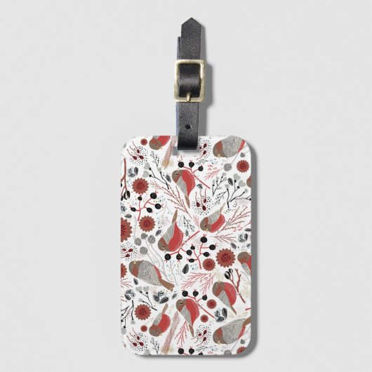 Chickadees Red Gray Pattern Bagagelabel (Voorkant (verticaal))