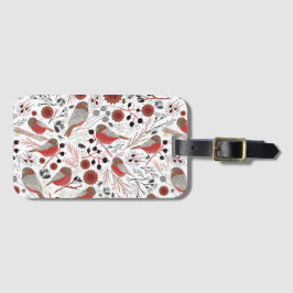 Chickadees Red Gray Pattern Bagagelabel