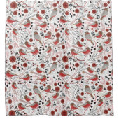 Chickadees Red Gray Pattern Douchegordijn (Voorkant)