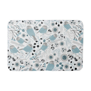 Chickadees Sweet and Cute Blue, Black en Grey Badmat