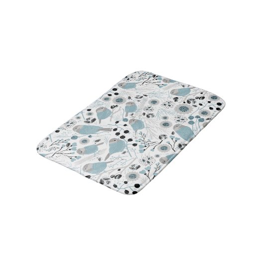 Chickadees Sweet and Cute Blue, Black en Grey Badmat (Gekanteld)