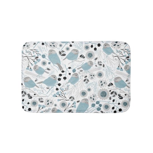 Chickadees Sweet and Cute Blue, Black en Grey Badmat (Voorkant)