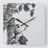 Chickadees Vierkante Klok (Voorkant)