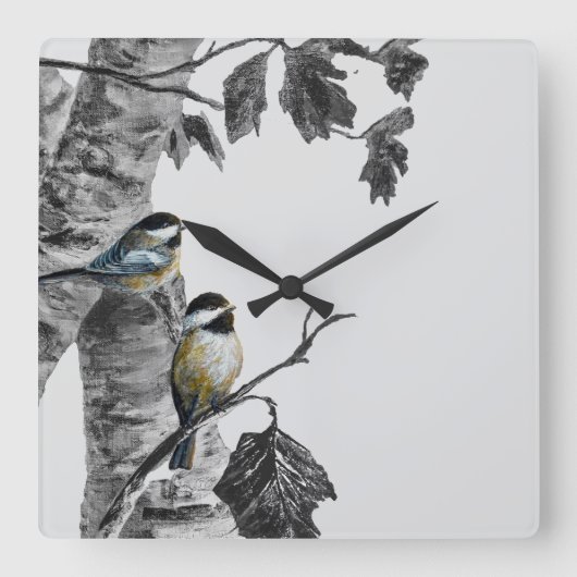 Chickadees Vierkante Klok (Voorkant)