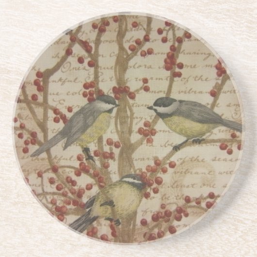 Chickadees Zandsteen Onderzetter (Voorkant)