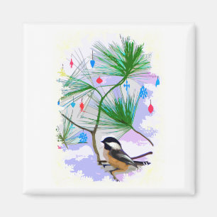 Chickadevogel in Tree Magnet