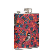 Chickadevogels op blauwbes-takken op sinaasappel heupfles (Rechts)